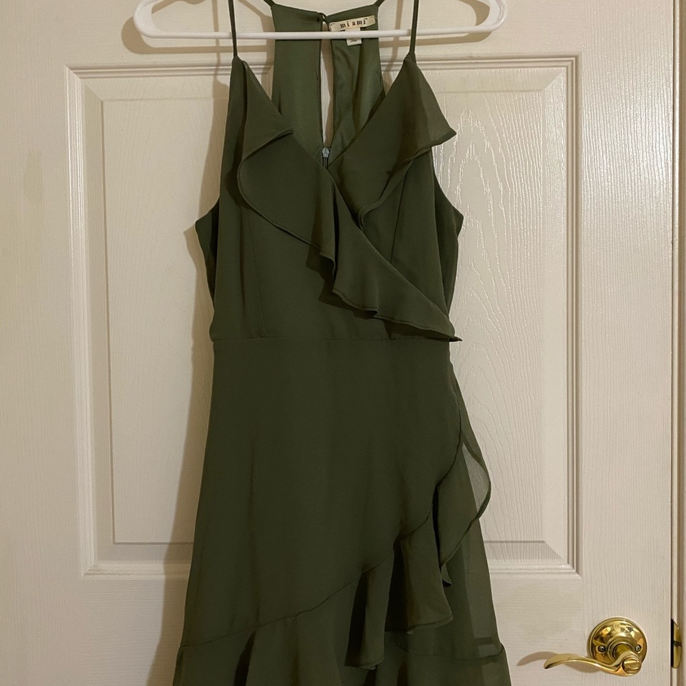 Olive Green Ruffle Dress - Picture 2 of 5